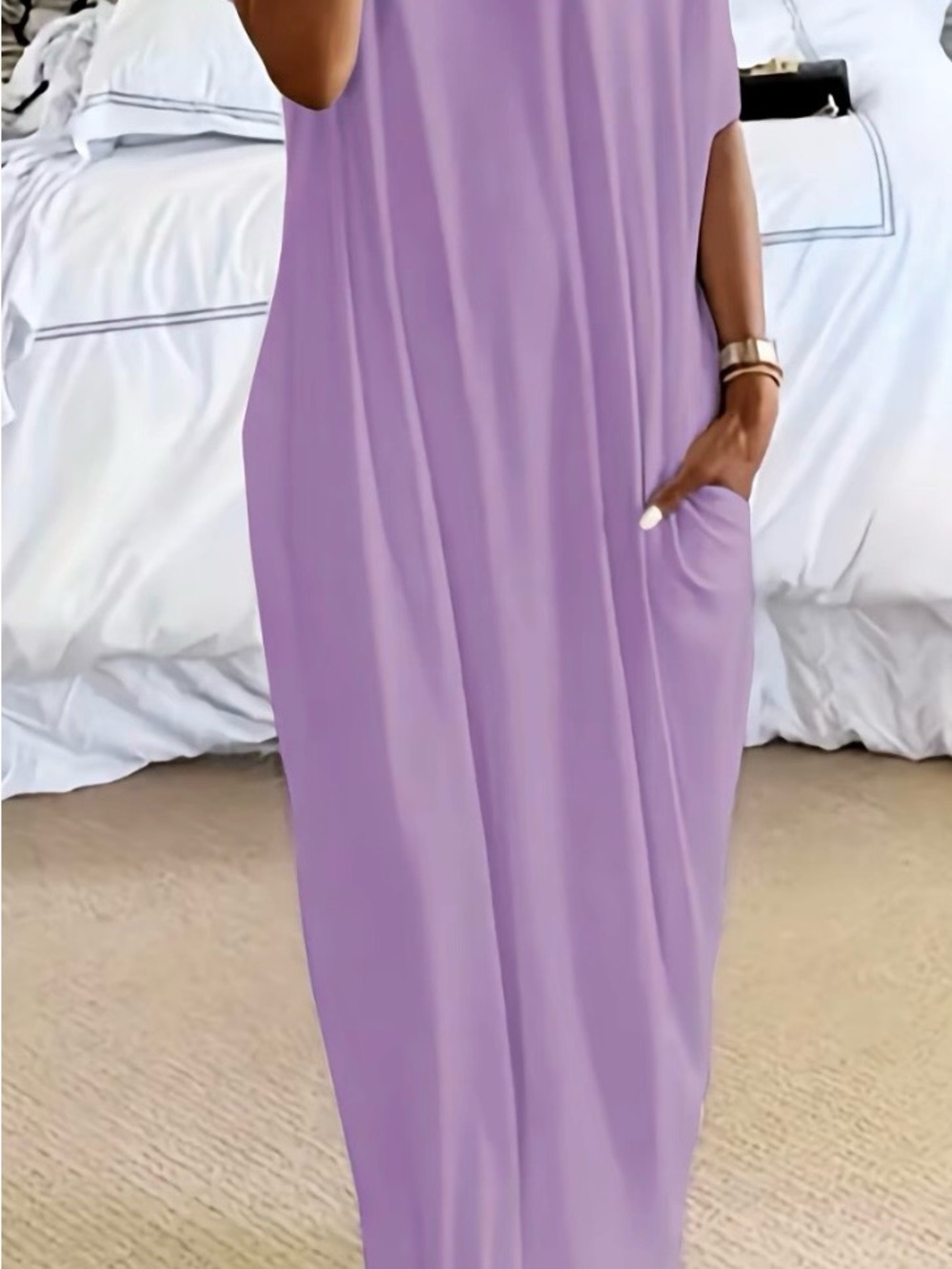 Lavender Sleeveless Maxi Dress with Pockets - Women